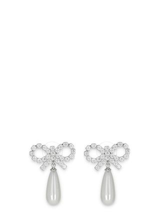 Self Portrait Silver Crystal Bow Pearl Teardrop Earrings