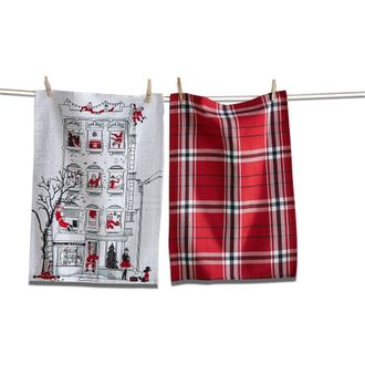 Tag Santa Cityscape Christmas Dishtowel Set of 2 Multicolor Cotton in Multicolored at Nordstrom