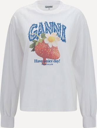 Ganni T-shirt in cotone a maniche lunghe con fragola Woman XS