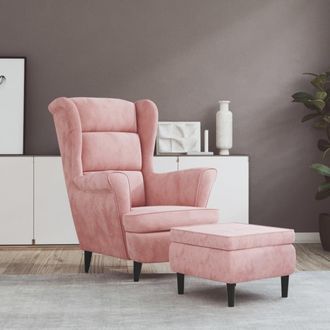 vidaXL Vidaxl - Sill&oacute;n Orejero Y Taburete De Terciopelo Rosa