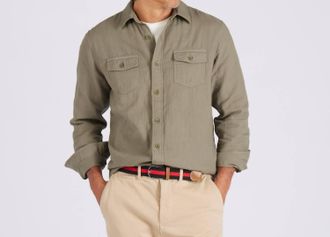 Grayers Brando Lightweight Double Cloth Shirt In Military Olive
