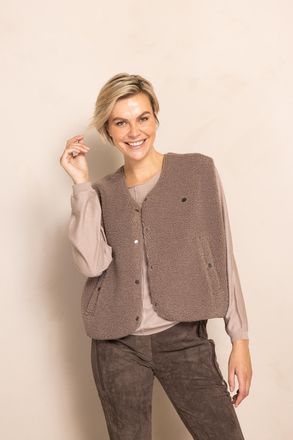 Zhrill Kurzweste ZHRILL ZHEREN, Damen, Gr. XL, taupe, Fleece, Obermaterial: 100% Polyester, unifarben, h&uuml;ftlang, Westen Kurzweste, unifarben, casual, bequem