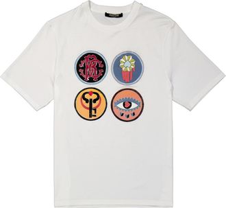 Roberto Cavalli Mens Optic White Lucky Symbol Cotton T-shirt, Size Small