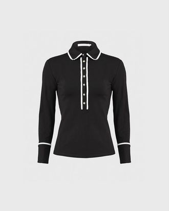 Anne Fontaine Womens Shirt Faustine Black Designer Long Sleeve Shirt In Cotton Poplin With Pointed Collar at Nordstrom, Size Xx-Large Uk