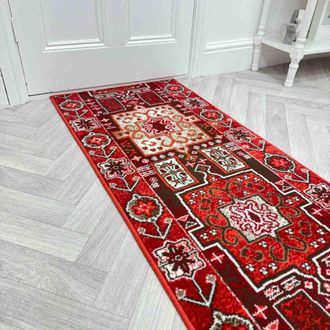Runrug Hallway Carpet Runner Rug - Soft & Comfy, 9mm - Abstract in Red | Size: 60 cm x 420 cm