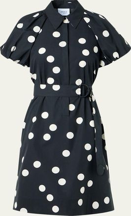 Akris Polka-Dot Cotton Poplin Puff-Sleeve Shirtdress