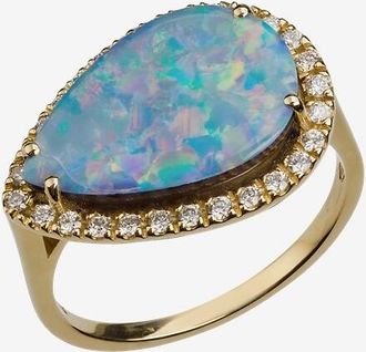 GbyG Gelbgold-Ring mit Diamanten und Opal Poire