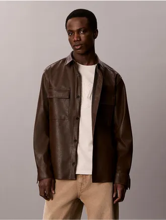 Calvin Klein Jeans Calvin Klein Mens Faux Leather Overshirt - Brown - 2XL