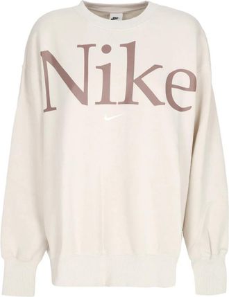 Nike Phoenix Fleece Oversized Logo Crewneck - Dames - Sportshirts - Beige - L - Katoen - Fitness