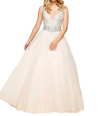 Mac Duggal Modern Ball Gown In Nude/silver