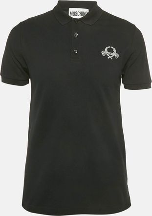 Moschino Couture Black Embroidered Cotton Polo T-Shirt