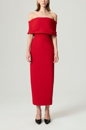 Nocturne Off the Shoulder Midi Dress in Red at Nordstrom, Size X-Small Eu