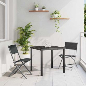 vidaXL Conjunto De Comedor De Jard&iacute;n 3 Pcs Negro Textileno Y Acero Vidaxl