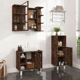 vidaXL Set De Muebles Ba&ntilde;o 3 Pzas Madera Contrachapada Roble Ahumado Vidaxl