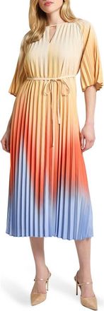 Misook Pleated Ombr&eacute; Cr&ecirc;pe de Chine Dress in Arctic at Nordstrom, Size Small