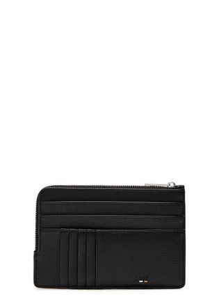BOSS Boss Ray Logo Grained Leather Card Holder - Black - One Size