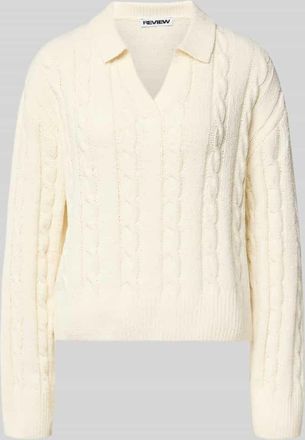 Review Strickpullover mit V-Ausschnitt und Umlegekragen in Offwhite, Größe XL