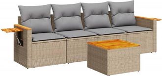 vidaXL Vidaxl - Juego De Sof&aacute;s Jard&iacute;n Con Cojines 5 Pzas Rat&aacute;n Sint&eacute;tico Beige