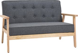 HOMCOM Homcom - Sof&aacute; De 2 Plazas Respaldo Y Asiento Acolchado Patas De Madera 113x67x78 Cm Gris