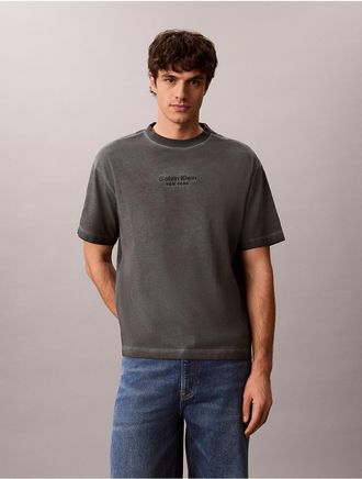 Calvin Klein Jeans Calvin Klein Mens Faded Dye Logo Graphic Classic Crewneck T-Shirt - Grey - 2XL