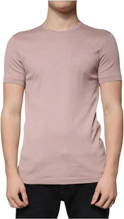Dolce & Gabbana Bruin Katoenen Geribbelde Ronde Hals T-Shirt - Heren - T-shirts - Roze - L - Katoen - Tops