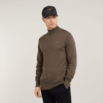 G-Star Mens G-Star RAW Premium Core Mock Neck Knitted Sweater - Brown - Size X-Small