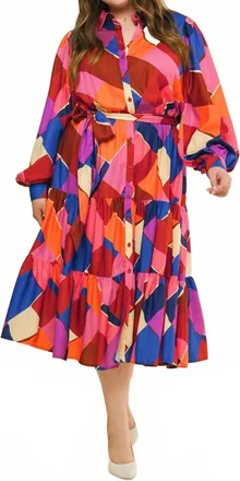 Flying Tomato Printed Woven Midi Dress In Fuchsia Blue