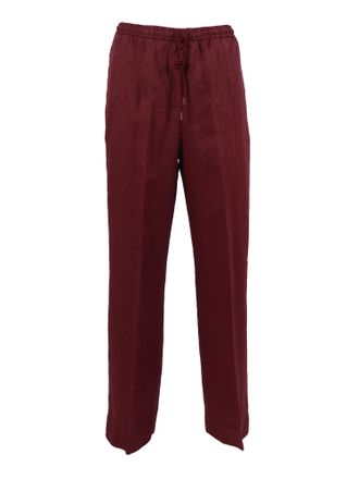 BRIGLIA 1949 Burgundy Relaxed Fit Linen Straight-Leg Pants