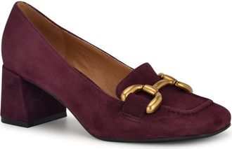 Nine West Veepe Dress Pumps M Burgundy Leather Block Heel JZZ1119