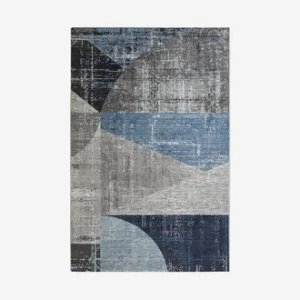 Muse Alfombra Rectangular Geom&eacute;trica Azul Gris Para Sal&oacute;n Double Blu006