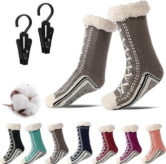 Generic Ultra-Thick Cute Slipper Home Socks-2026 New Ultra Tthick Cashmere Slipper Socks with Grips for Women (Grey)