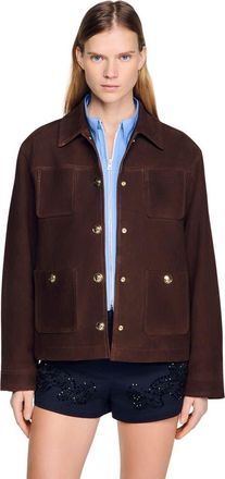 Sandro Suede jacket in Black Brown at Nordstrom, Size 40 Eu