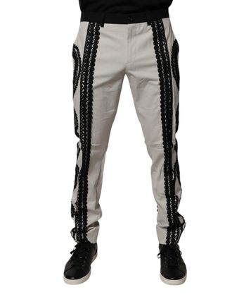 Dolce & Gabbana Mens Lace Detail Cotton Trousers - Light Grey - Size EU 50 (Mens)