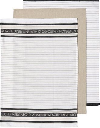 Ladelle 3er-Set Küchentücher Stripe Taupe 50 x 70 cm