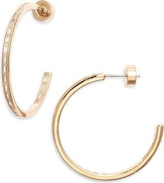 Nordstrom Baguette Cubic Zirconia Inside Out Hoop Earrings in Clear- Gold at Nordstrom
