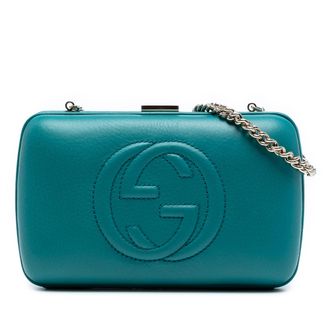 Gucci Pre-owned Womens Leather Soho Clutch On Chain - Teal - One Size