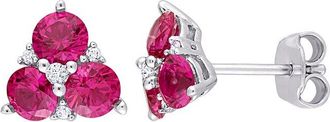 Rina Limor Silver 1.90 Ct. Tw. Lab-Grown Created Ruby, Created White Sapphire Earrings