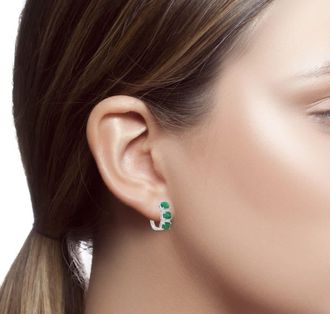 MAX + STONE 925 Sterling Silver Oval Genuine Gemstone and White Topaz J Hoop Earrings