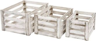 Hhg Hhg - Juego De 3 Cajas De Madera 804, Caja De Vino, Caja Decorativa, Caja De Fruta, Aspecto Shabby Vintage, Blanco, Shabby