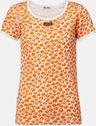 Miu Miu Lace-trimmed printed cotton T-shirt