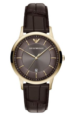 Emporio Armani Archetipo Leather Strap Watch, 39mm in Brown at Nordstrom