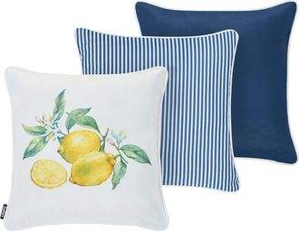 Beliani Conjunto De 3 Cojines Decorativos Para Exterior Accesorios De Jard&iacute;n Motivo Limones Multicolor Escallonia