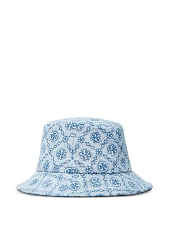 Tory Burch Double T bucket hat - women - Cotton/Elastane/Cotton - One Size - Blue
