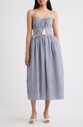 Julia Jordan Stripe Seersucker Dress in Navy Multi at Nordstrom, Size 12