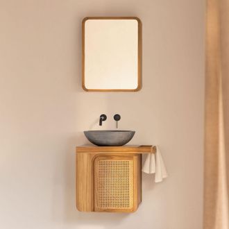 Sklum Conjunto De Mueble De Ba&ntilde;o Suspendido 60x40 Cm En Madera De Teca Georgy Sklum