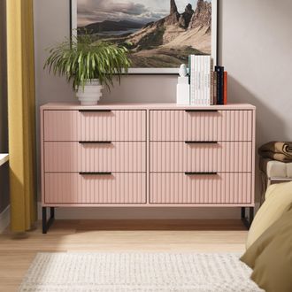 Lewis's Fluted 6 Drawer Midi Chest in Kobe Pink - Ready Assembled - Lewiss Home | TJ Hughes