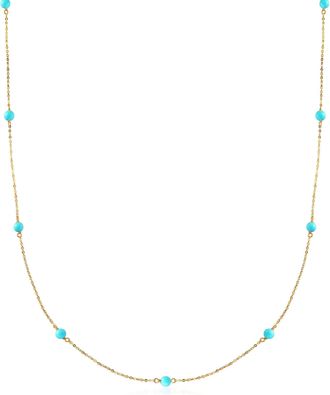 Ross-Simons Italian 4mm Turquoise Station Necklace in 14kt Yellow Gold