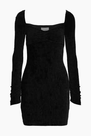 Rebecca Vallance Senna ruched textured-velvet mini dress - Black - UK 10