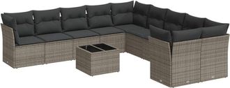 vidaXL Set De Sof&aacute;s De Jard&iacute;n 11 Pzas Y Cojines Rat&aacute;n Sint&eacute;tico Gris Vidaxl