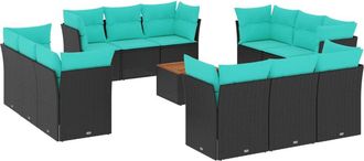 vidaXL Set De Sof&aacute;s De Jard&iacute;n Y Cojines 13 Pzas Rat&aacute;n Sint&eacute;tico Negro Vidaxl
